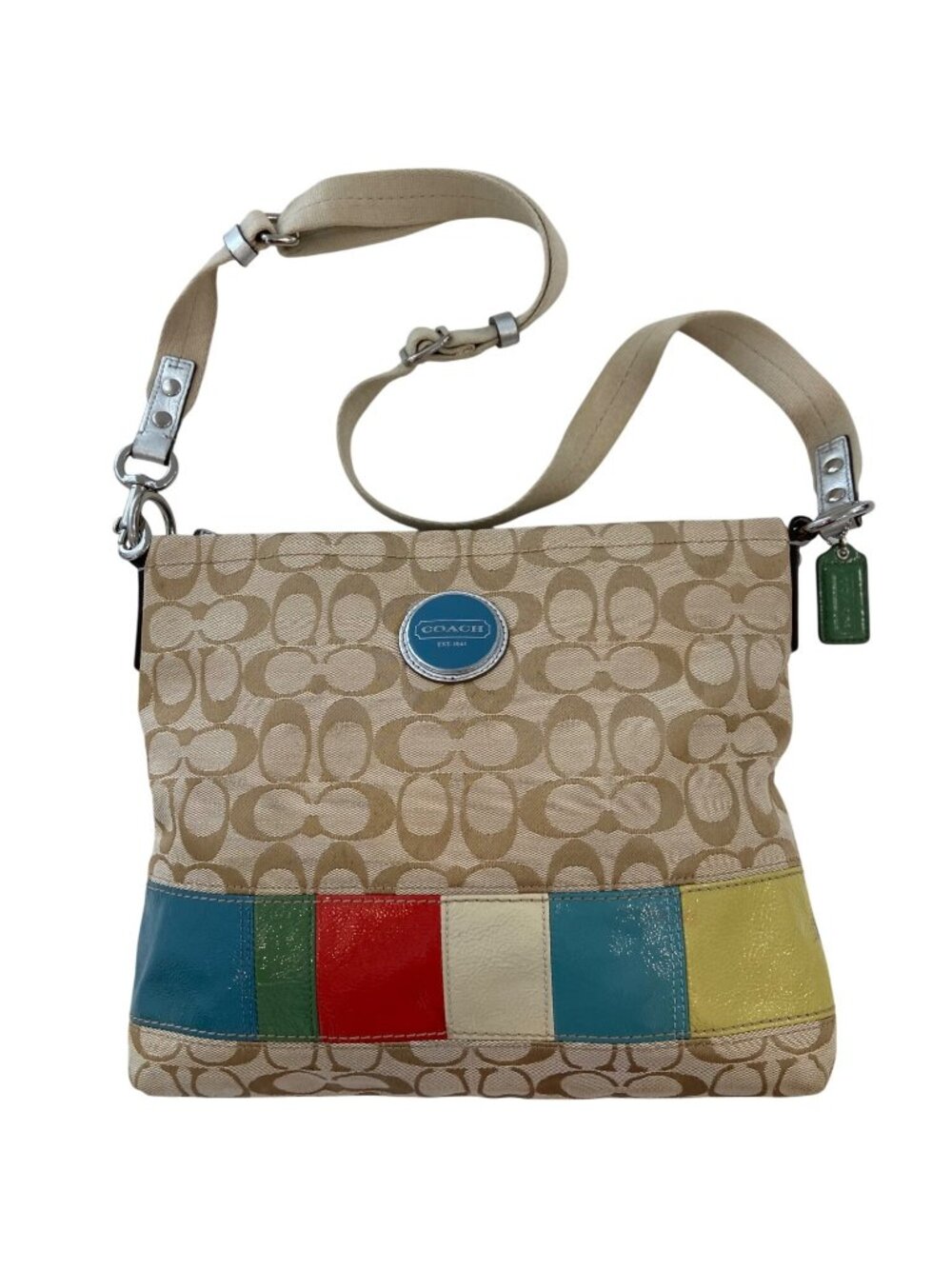 Coach  Y2K style (2011)Multicolor Patchwork Signature Crossbody Bag Tan Adjusta